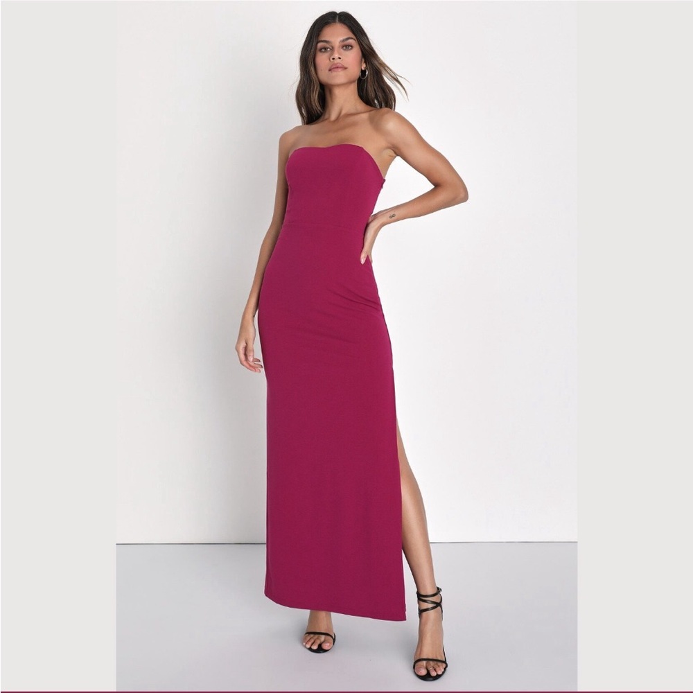 Lulu's Strapless Maxi Dress in Fuchsia Berry